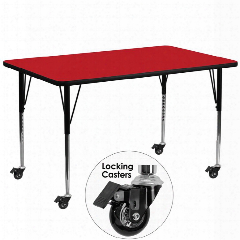 Xu-a3072-rec-red-h-a-cas-gg Mobile 30'w X 72'l Rectangular Activity Table With 1.25' Thick High Pressure Red Laminate Top And Standard Height Adjustable
