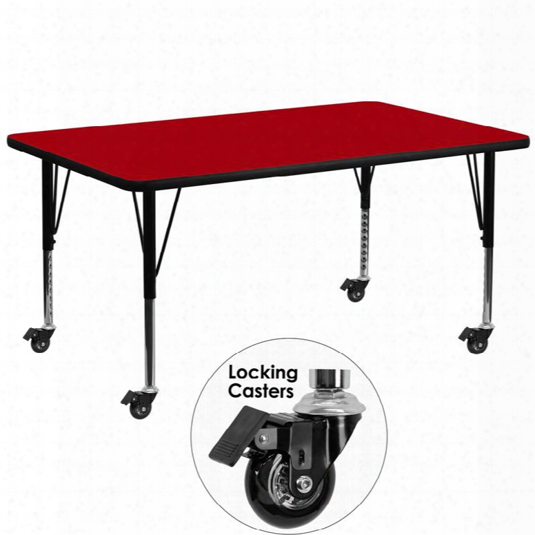 Xu-a3072-rec-red-t-p-cas-gg Obile 30'w X 72'l Rectangular Activity Table With Red Thermal Fused Laminate Top And Height Adjustable Pre-school