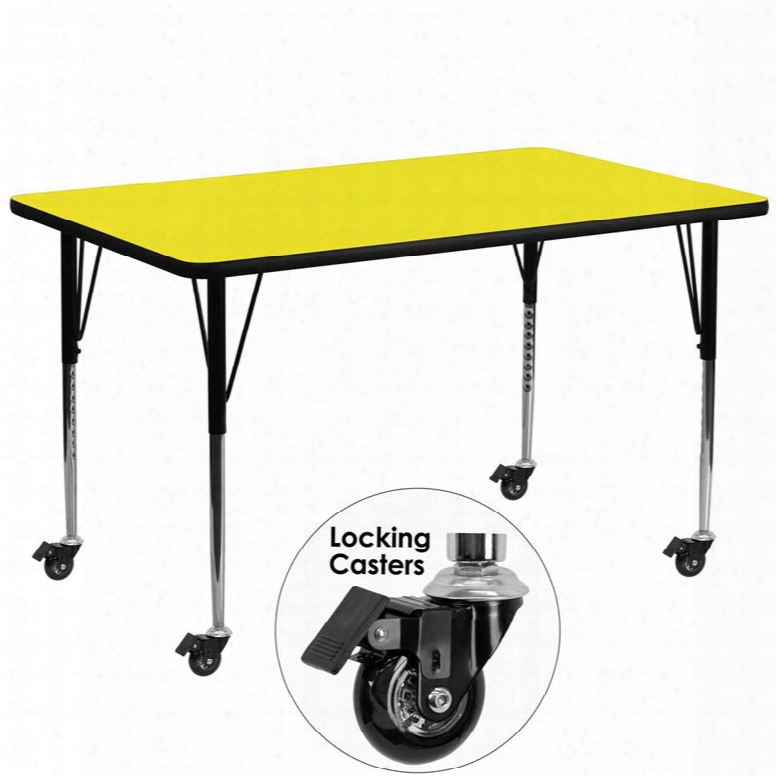 Xu-a3072-rec-yel-h-a-cas-gg Mobile 30'w X 72'l Rectangular Activity Table With 1.25' Thick High Pressure Yellow Laminate Top And Standard Height Adju Stable