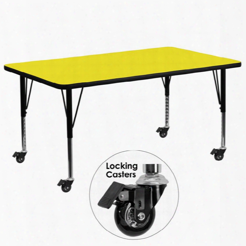 Xu-a3072-rec-yel-h-p-cas-gg Mobile 30'w X 72'l Rectangular Activity Table With 1.25' Thick High Pressure Yellow Laminate Top And Height Adjustable