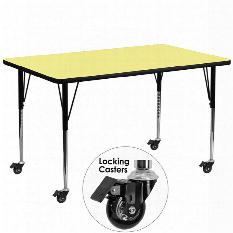 Xu-a3072-rec-yel-t-a-cas-gg Mobile 30'w X 72'l Rectangular Activity Table With Yellow Thermal Fused Laminate Top And Standard Height Adjustable