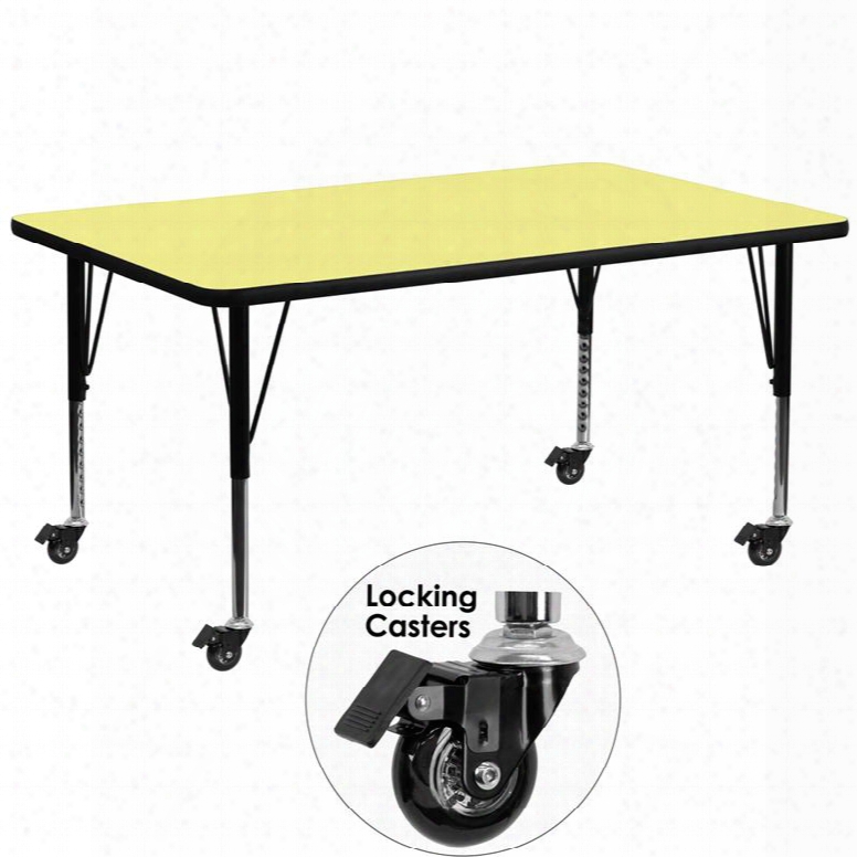 Xu-a3072-rec-yel-t~p-cas-gg Mobile 30'w X 72'l Rectangular Activity Table With Yellow Thermal Fused Laminate Top And Height Adjustable Pre-school