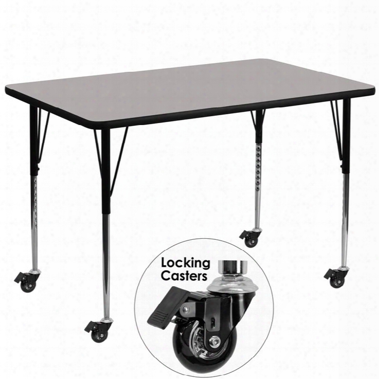 Xu-a3672-rec-gy-h-a-cas-gg Mobile 36'w X 72'l Rectangular Activity Table With 1.25' Thick High Pressure Grey Laminate Top And Standard Height Adjustable