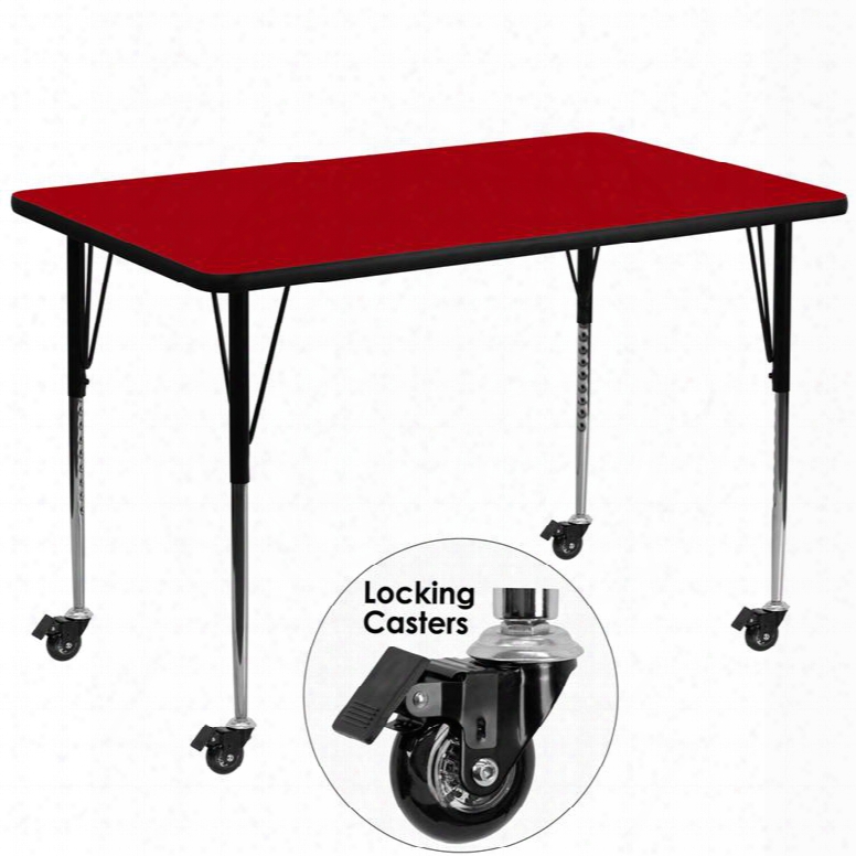 Xu-a372-rec-red-t-a-cas-gg Mobile 36'w X 72'l Rectangular Activity Table With Red Thermal Fused Laminate Top And Standard Height Adjustaable