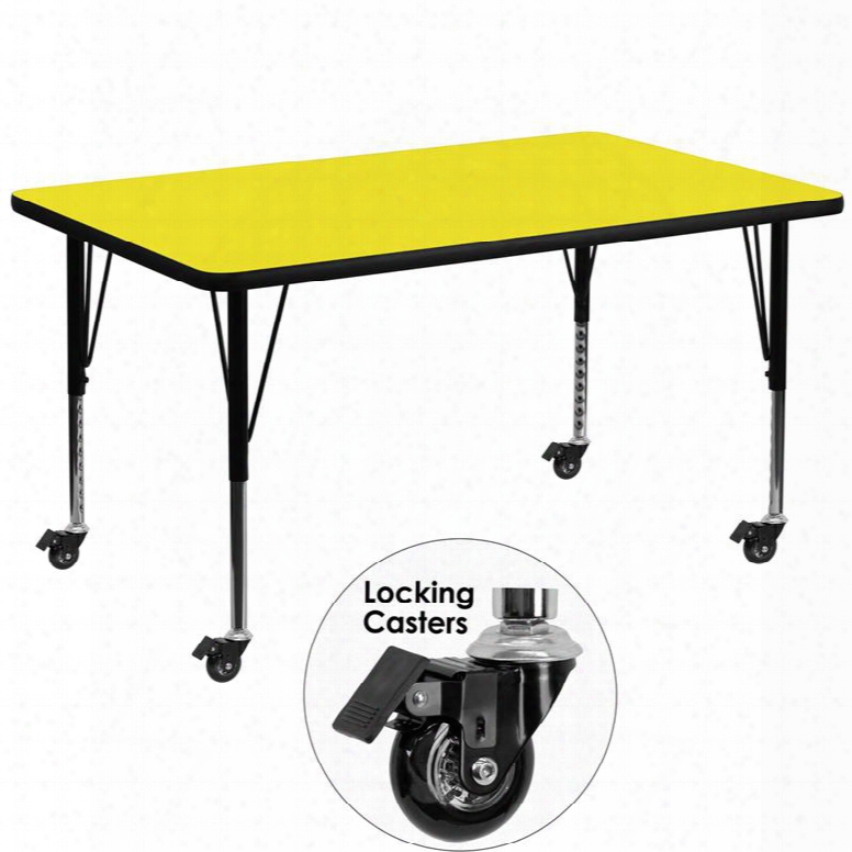 Xu-a3672-rec-yel-h-p-cas-gg Mobile 36'w X 72'l Rectangular Activity Table With 1.25' Thick High Pressure Yellow Laminate Top And Height Adjustable