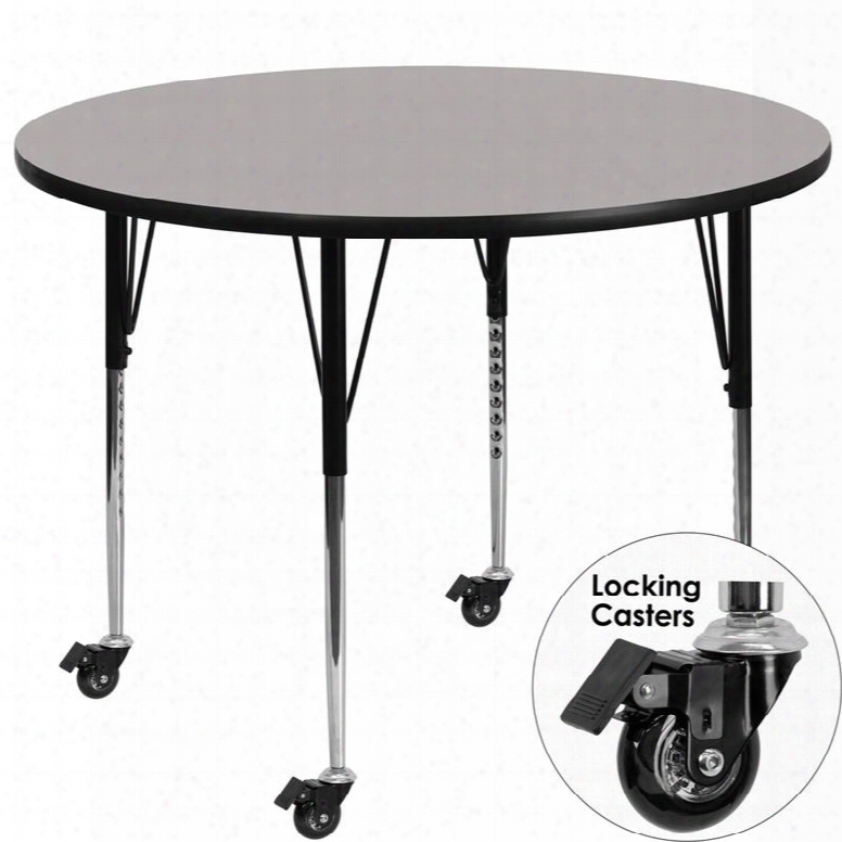 Xu-a48-rnd-gy-h-a-cas-gg Mobile 48' Round Action Table With 1.25' Thick High Pressure Grey Laminate Top And Standard Height Adjustable