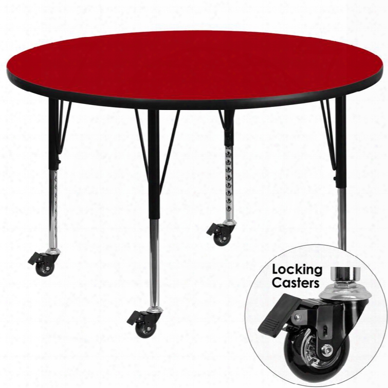 Xu-a60-rnd-red-t-p-cas-gg Mobile 60' Round Actviity Table With Red Thermal Fused Laminate Top And Height Adjustable Pre-school