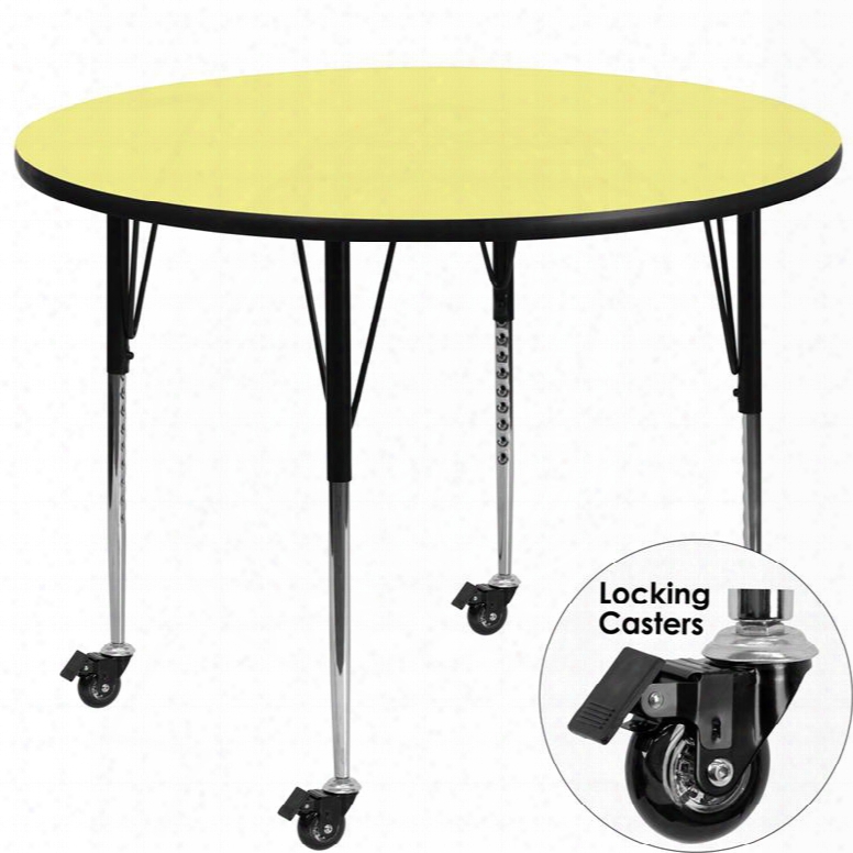 Xu-a60-rnd-yel-t-a-cas-gg Mobile 60' Round Activity Table With Yellow Thermal Fused Lami Nate Top And Standard Height Adjustable