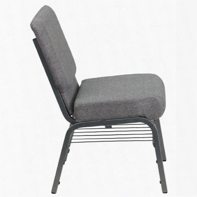 Xu-ch0221-gy-sv-bas-gg Hercules Series 21' Extra Wide Gray Church Chair With 3.75' Thick Seat Book Rack - Silver Vein