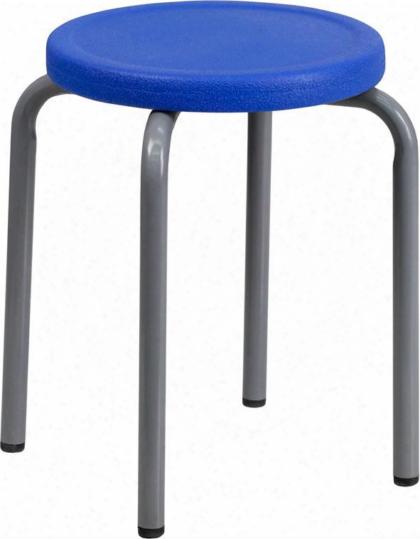 Yk01b-bl-gg Stackable Stool With Blue Seat And Silfer Powder Coated