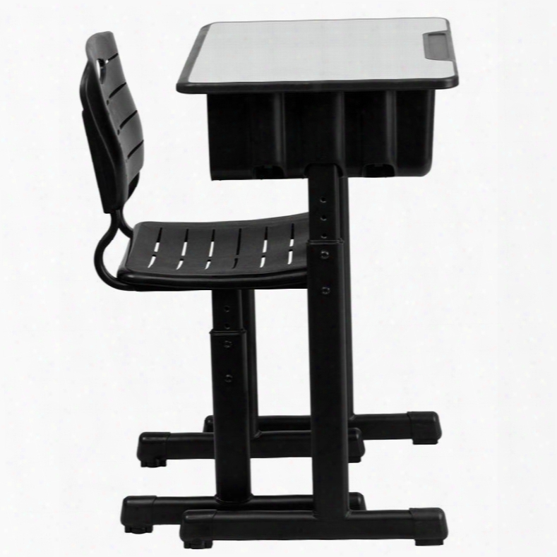 Yu -ycx-046-09010-gg Adjustable Height Sttudent Desk And Chair With Black Pedestal