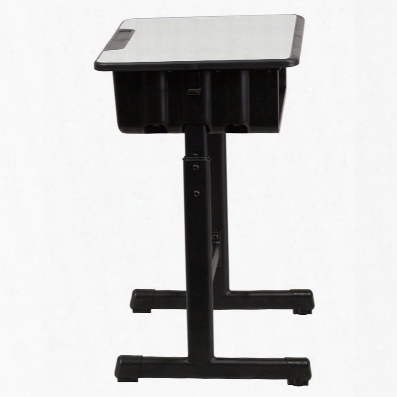 Yu-ycy-046-gg Student Desk With Grey Top And Adjustable Height Black Pedestal