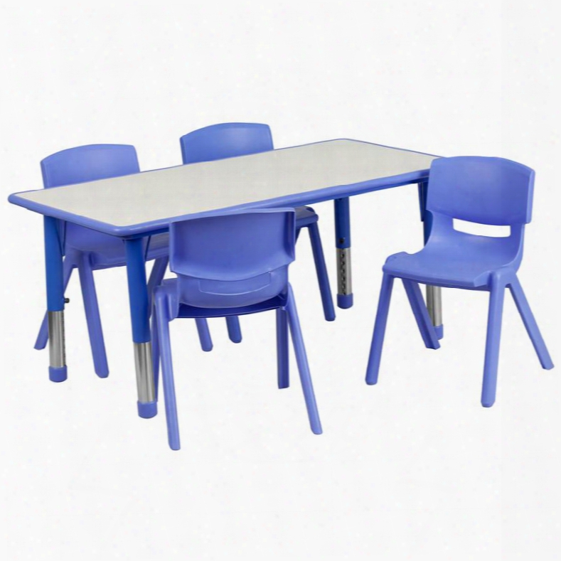 Yu-ycy-060-0034-rect-tbl-blue-gg 23.63'w X 47.25'l Adjustable Rectangular Blue Plastic Activity Table Set With 4 School Stack