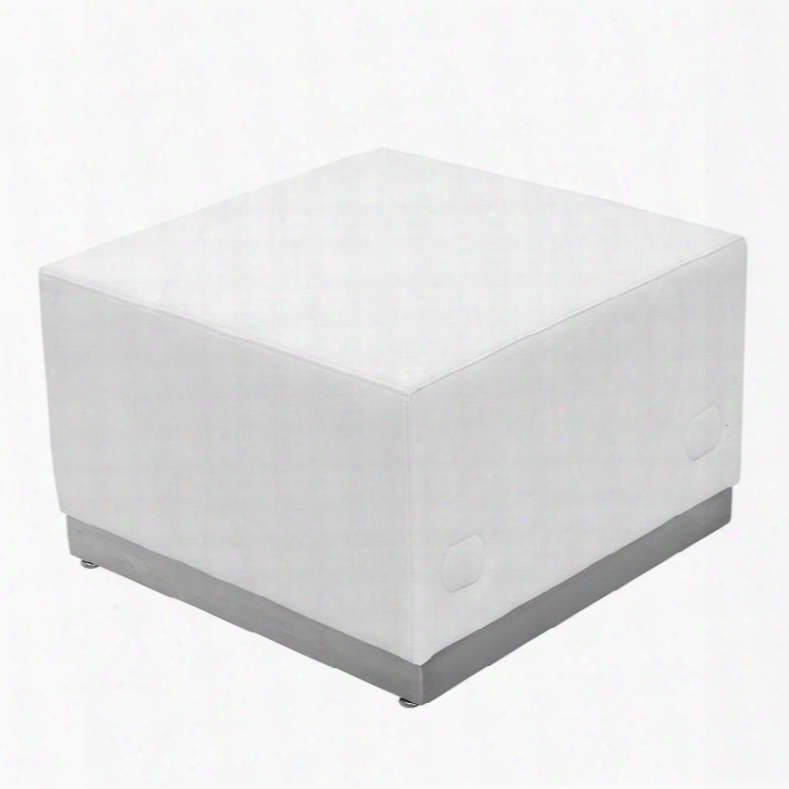 Zb-803-ottoman-wh-gg Hercules Alon Series White Leather Ottoman With Brushed Stainless Steel