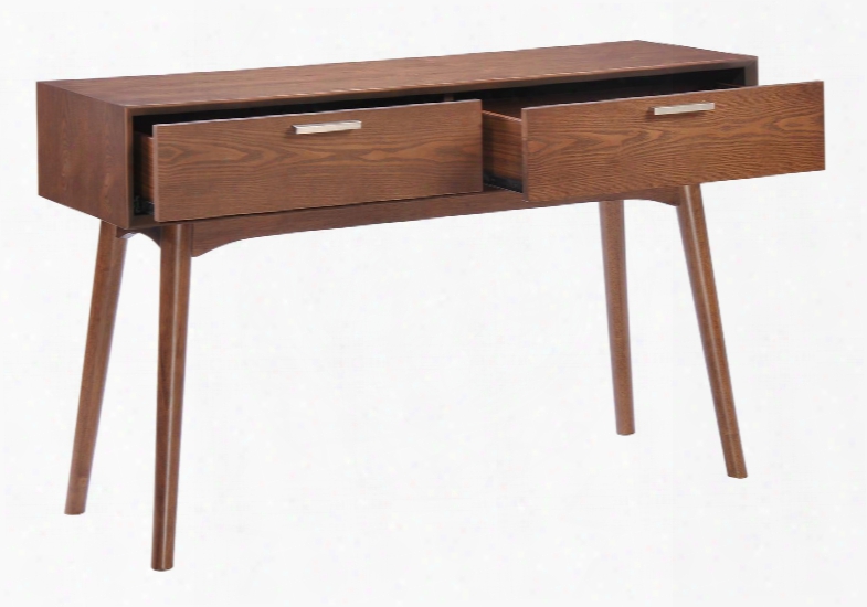 100093 Design District 47" Console Table With Rails Stainless Steel Handles And Warm Walnut