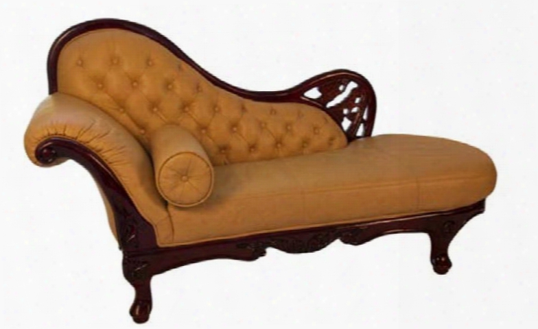 100khakicha Traditional Chaise With Hand Carved Wood Frame Exquisite Details And Genuine Italian Leather Upholstery In