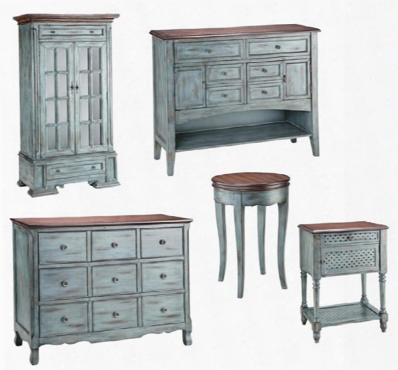 120tccma Haftford 5-piece Set Including Tall Cabinet Cabinet Chest Of Drawers Side Table And Accent Table In Aged Blue Moonstone