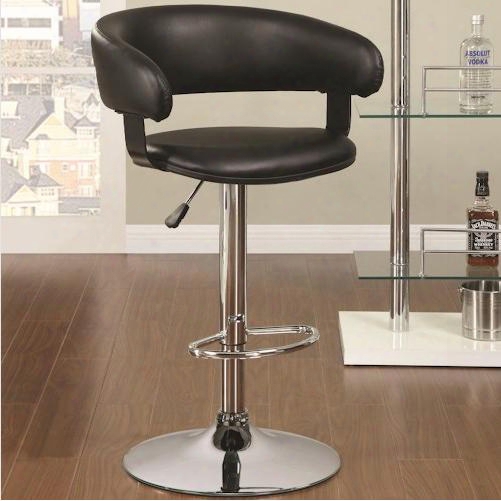 122094 24" Adjustable Bar Stool With Footrest Rounded Seat Back Black Upholstered Seat And Adjustable Leveler In Chrome