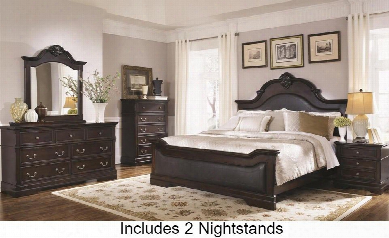 203191ke6pc Cambridge E King Size Bed With Dresser Mirror Chest And Two Nightstands In Dark Cherry