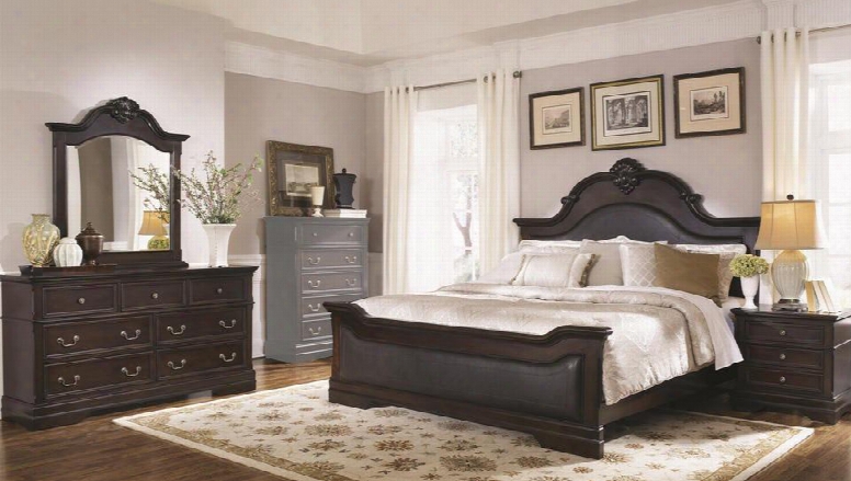 203191q4pc Cambridge Queen Size Bed With Dresser Mirror And Nightstand In Dark Cherry