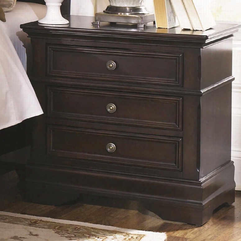 203192 Cambridge Nightstand With Three Drawers Round Drawer Pulls Center Metal Drawer Glides Bracket Feet And Solid Construction In Dark Cherry