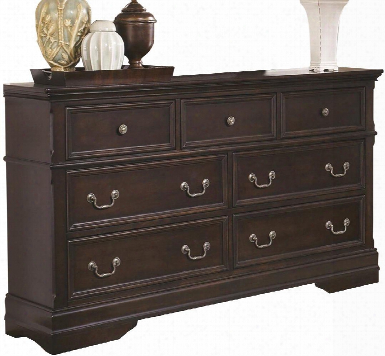 203193 Cambridge Dresser With Seven Drawers Round Knobs Thick Bracket Feet Shell Carvings Bail Hardware Center Metal Drawer Glides And English Dovetail