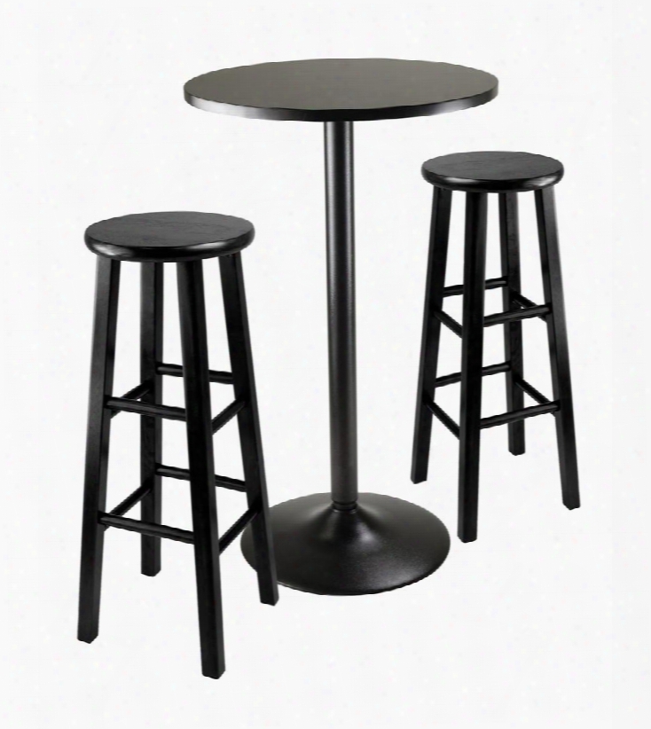 20331 3pc  Round Dark Pub Table With Two 29inch Wood Stools Square