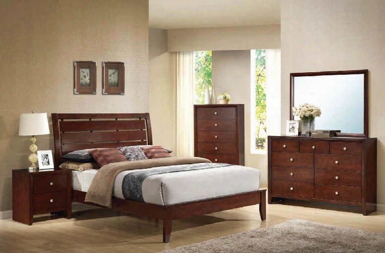20397ek4pcset Ilana Eastern King Size Bed + Dresser + Mirror + Nightstand In Brown Cherry