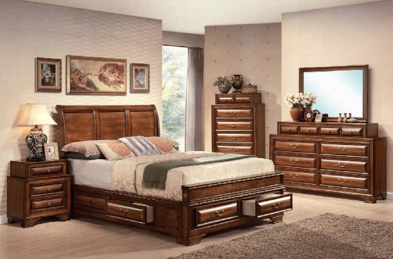 20450q4pcset Konane Queen Size Bed + Dresser + Mirror + Nightstand In Brown Cherry