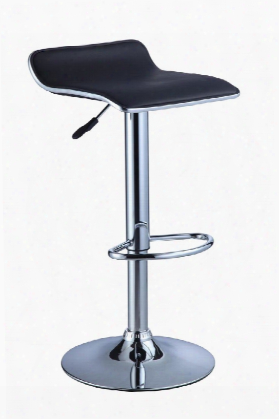 212847 Thin Seat Adjustable Height Bar Stool With Backless Curved Faux Leather Seat Round Sturdy Footrest In Chrome