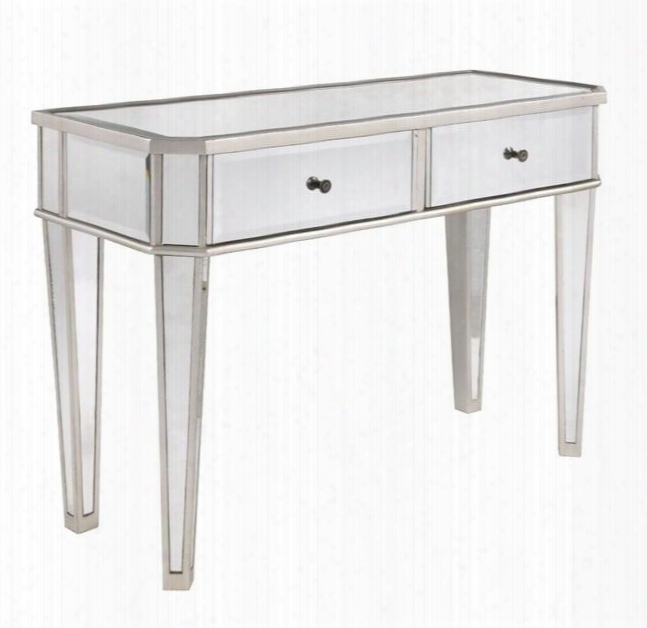 233-225 Mirrored Console With Tapered Legs And Decorative Hardware In Silver
