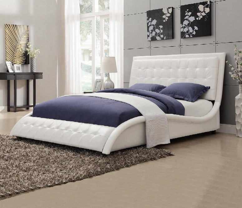 300372q Tully Upholstered Queen Size Bed With Button Tufting Headboard Curved Side Rails And Matching Soft Leather-like Vinyl In