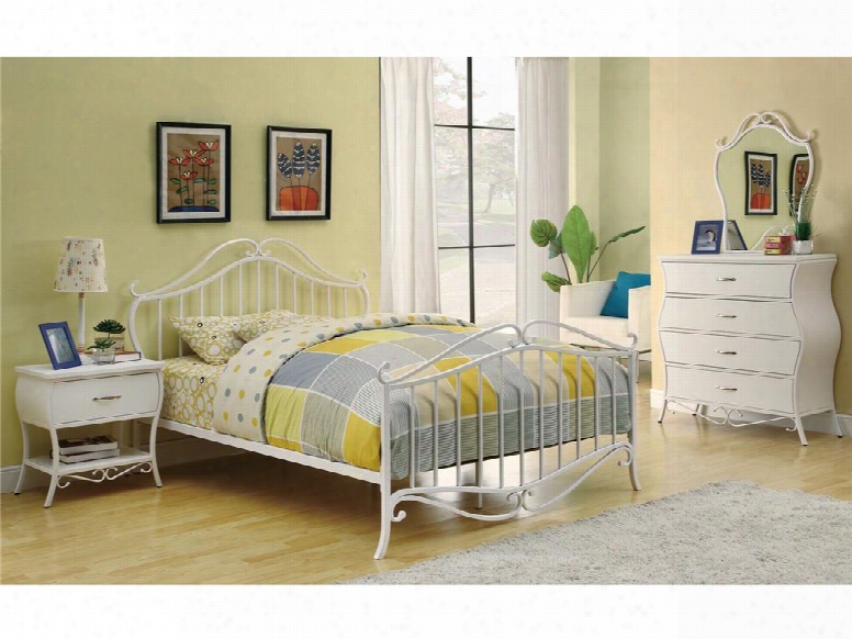 400521f4pcset Bella Full Size Youth Bed With Dresser Mirror Nightstand Slick Metal Construction Ad Feminine Appeal In White