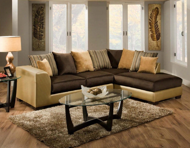 42835-03-sec Alpha 2 Pc Sectional With Left Arm Facing Sofa Right Arm Facing Chaise And Toss Pillows In Shimmer Gold And Implosion