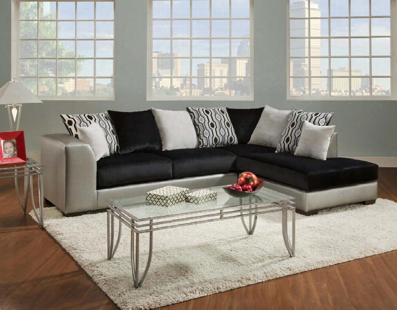 42835-04-sec Sigma 2 Pc Sectional Sofa With Left Arm Facing Sofa Right Arm Facing Chaise And Toss Pillows In Shimmer Silver And Implosion