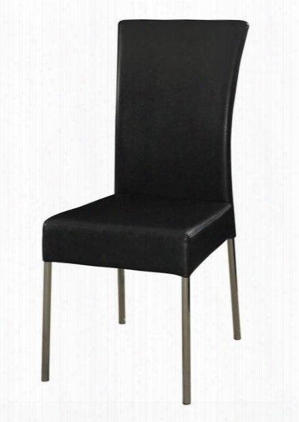 433495 Cameo Black Dining Chair With Sturdy Chrome Metal Frame And Slim Waterfall Faux Leather Profile In