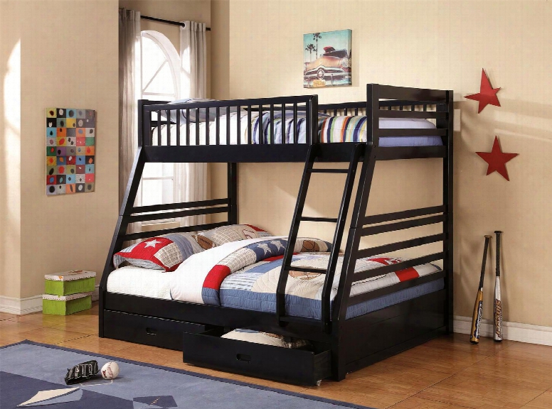 460181 Cooper Twin And Full Bunk Bed With Two Storage Drawers Attached Ladder And Safety Rails In Navy