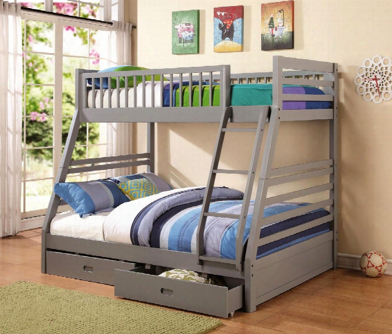 460182 Cooper Twin And Full Bunk Bed With Two Stoarge Drawers Attached Ladder And Safety Rails In