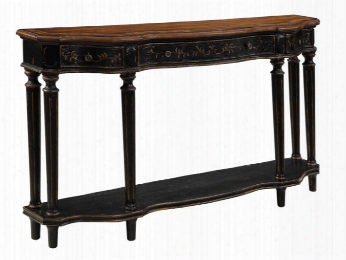 50685 62" Console Table With 3 Drawers Scalloped Shaped Lower Shelf And Taperred Legs In Enonville Texture Black And