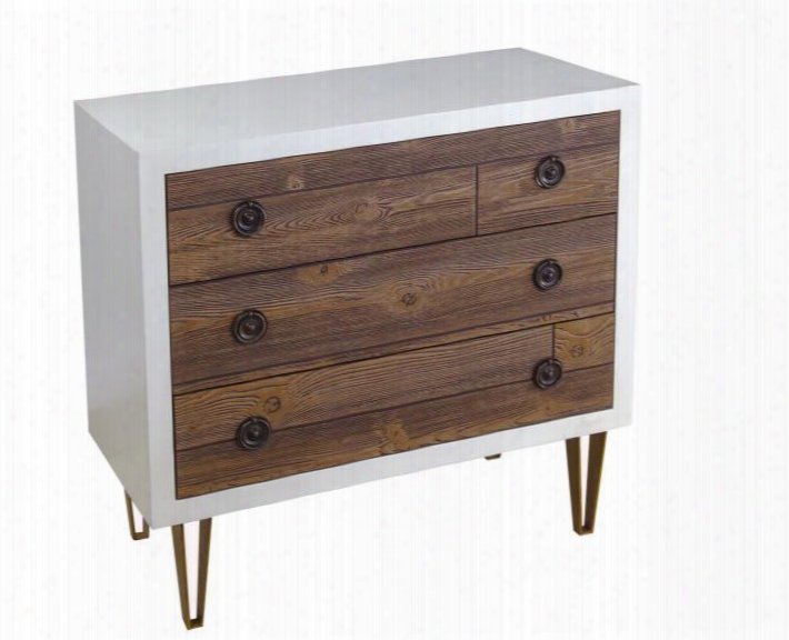 54734 34" Chest With 3 Drawers Decorative Metal Drawer Pulls And Burnished Gold Toned Metal Feet In White And