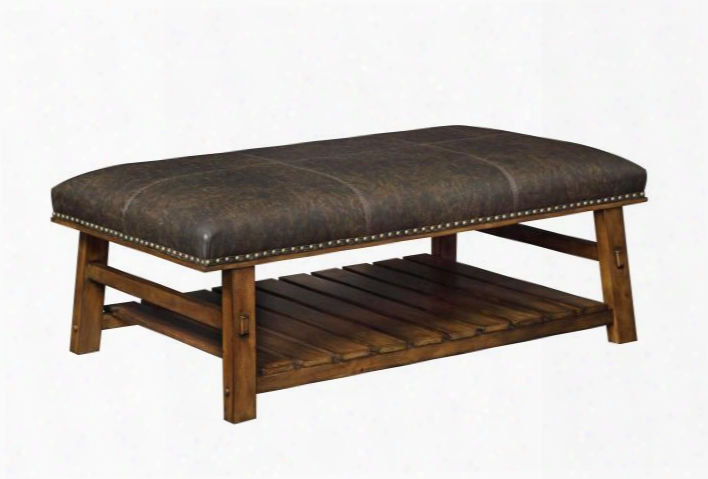 56314 49" Cocktail Ottoman With Nailhead Accents Stretchers And Planked Bottom Shelf N Foster Mid