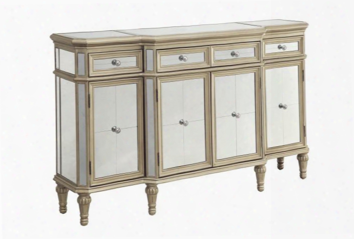 56326 60" Credenza With Four Drawer Four Door Turned Legs And Adjustable Shelves In Estaline Champagne And