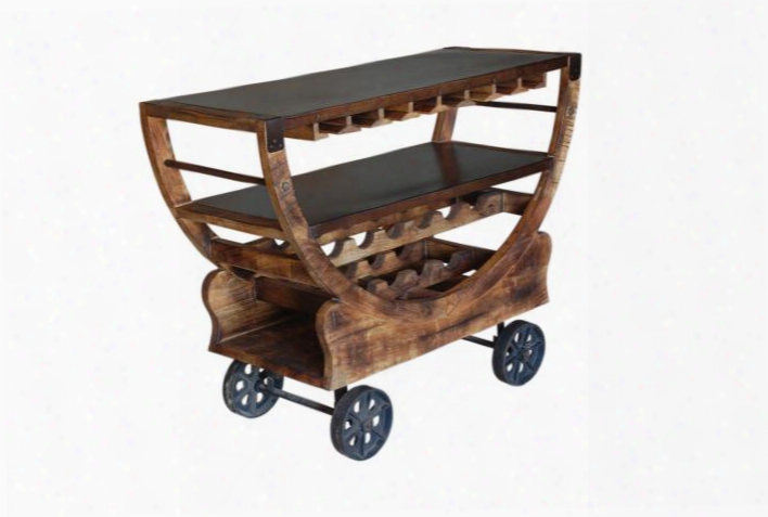 59461 48" Bar Trolley With Rustic Bronze Etaal Wheels Stemware Hangerz And Wine Rack In Medium Mango And