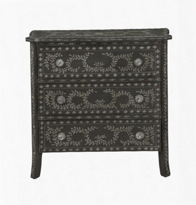 61628 34" Chest With 3 Drawers Hand Painted Scrolls And Crystal-like Knobs In Hobby Hill