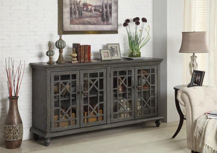 61711 72" Media Credenza With Four Glass Doors Turned Legs And Decorative Hardware In Joplin Texture