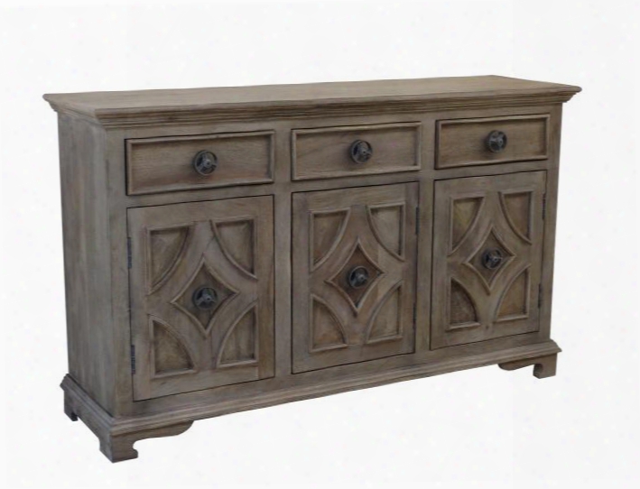 63143 59" Sideboard With Three Drawer Three Door Carved Detailing And Oversized Hardware In Khetri Smoke