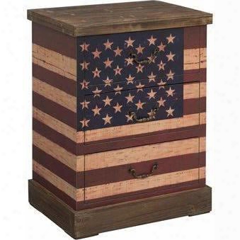 67428 19" Chest With 3 Drawers American Flag Design And Metal Hardware In Old Glory