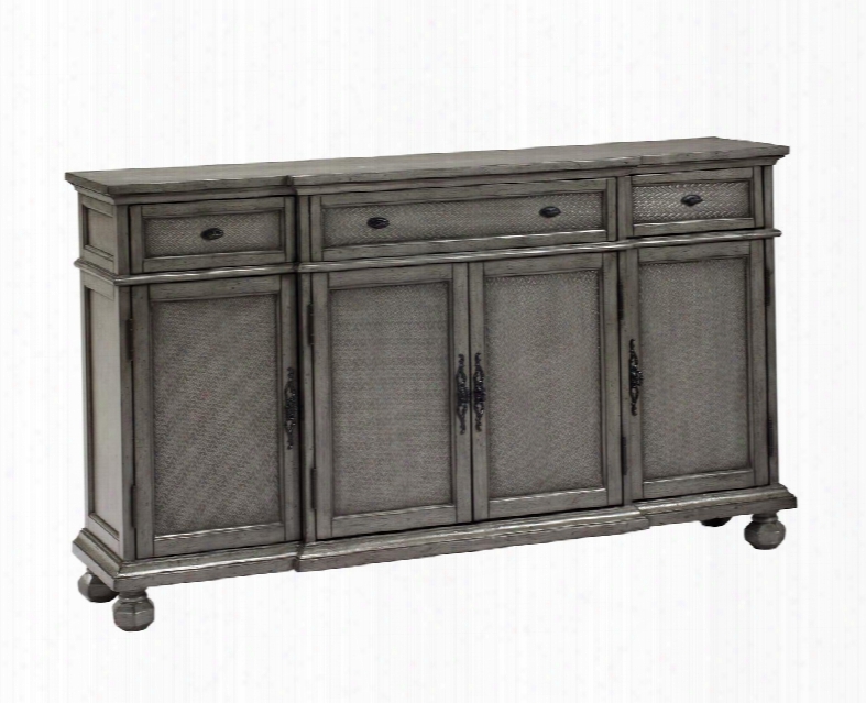 67450 60" Credenza With Three Drawer Four House Bun Feet And Modern Chevron Patterns In Kino Burnished