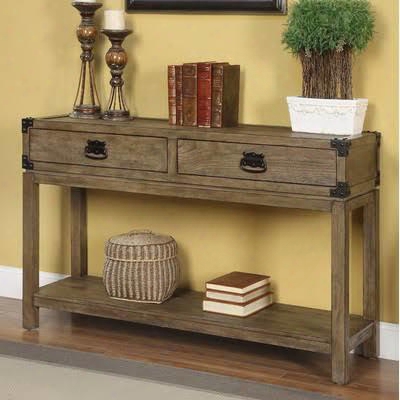 67458 48" Consoole Table With Two Drawers Bottom Shelf And Black Metal Accents In Carmel Burnished