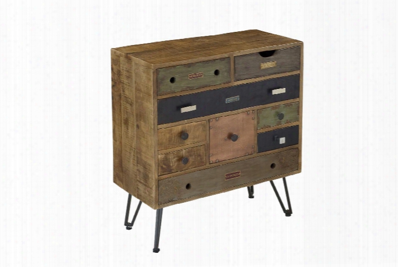 68224 29" Chest With Nine Drawers Metal Legs And Nail Head Accetns In Multicolor